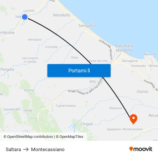Saltara to Montecassiano map