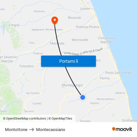 Montottone to Montecassiano map