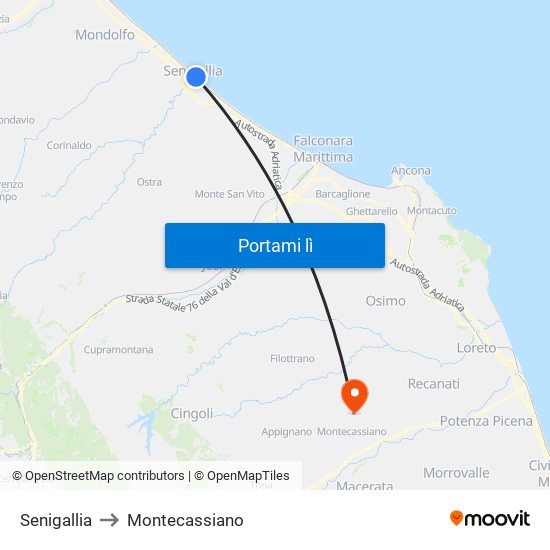 Senigallia to Montecassiano map