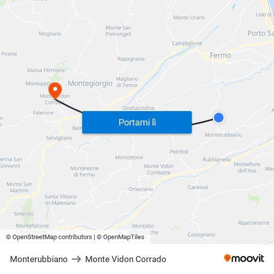 Monterubbiano to Monte Vidon Corrado map