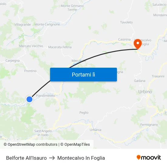 Belforte All'Isauro to Montecalvo In Foglia map