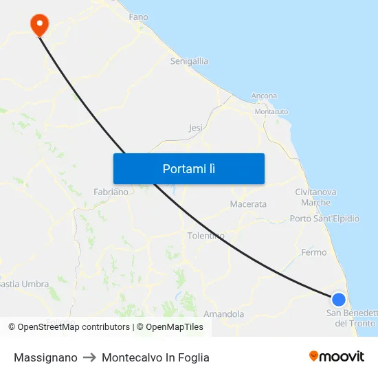 Massignano to Montecalvo In Foglia map