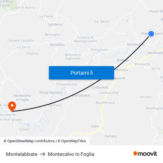 Montelabbate to Montecalvo In Foglia map