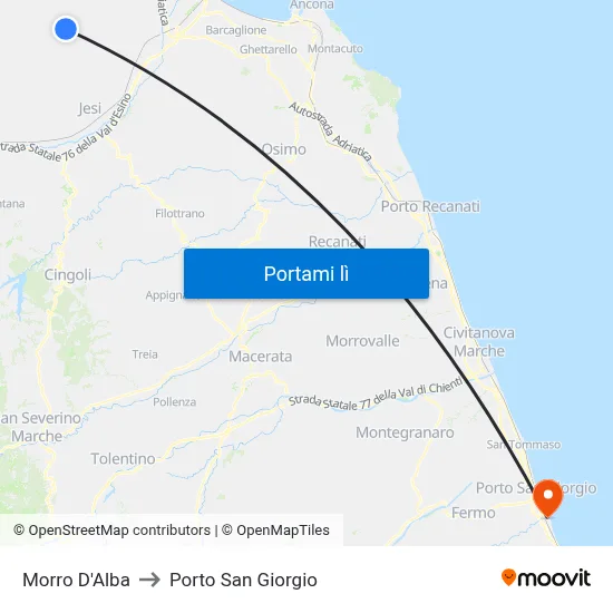 Morro D'Alba to Porto San Giorgio map