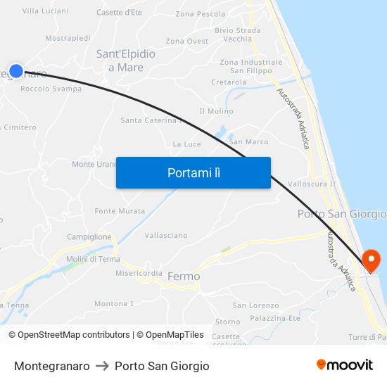 Montegranaro to Porto San Giorgio map