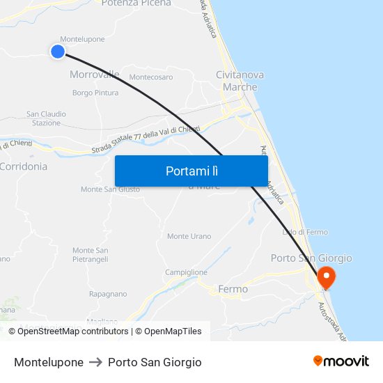 Montelupone to Porto San Giorgio map