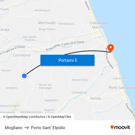 Mogliano to Porto Sant' Elpidio map