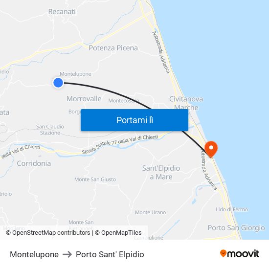 Montelupone to Porto Sant' Elpidio map