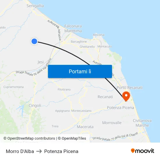 Morro D'Alba to Potenza Picena map