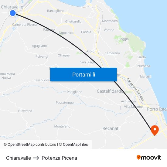 Chiaravalle to Potenza Picena map