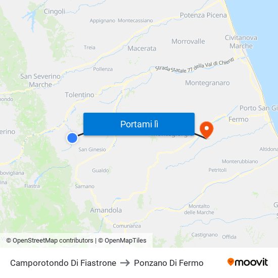 Camporotondo Di Fiastrone to Ponzano Di Fermo map