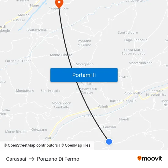 Carassai to Ponzano Di Fermo map