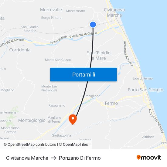 Civitanova Marche to Ponzano Di Fermo map