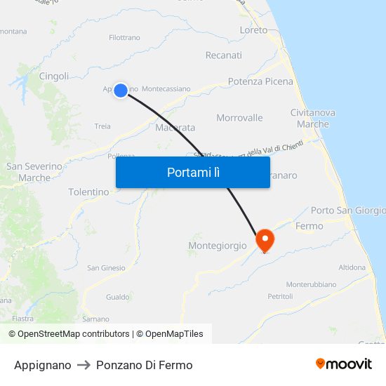 Appignano to Ponzano Di Fermo map