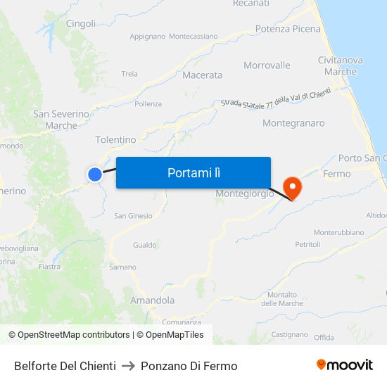 Belforte Del Chienti to Ponzano Di Fermo map
