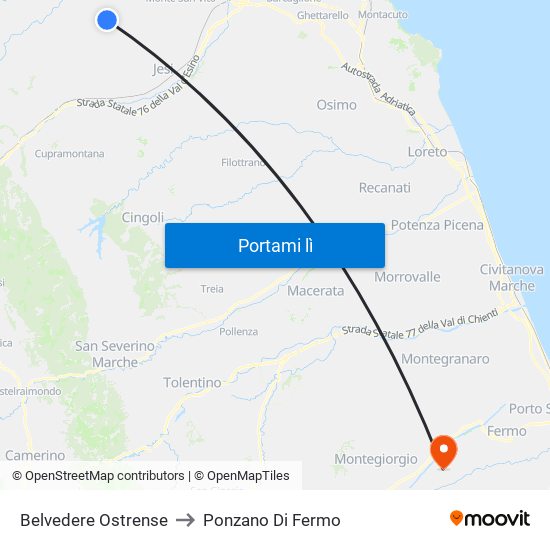 Belvedere Ostrense to Ponzano Di Fermo map