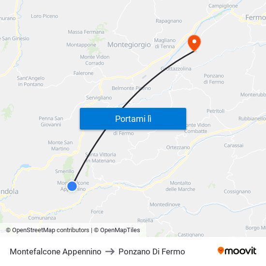 Montefalcone Appennino to Ponzano Di Fermo map