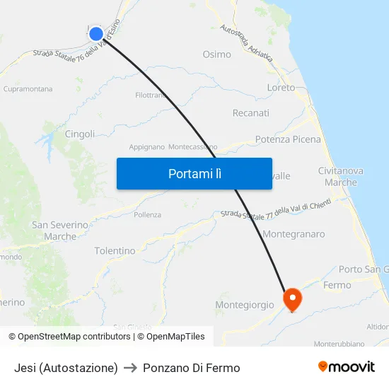 Jesi (Autostazione) to Ponzano Di Fermo map