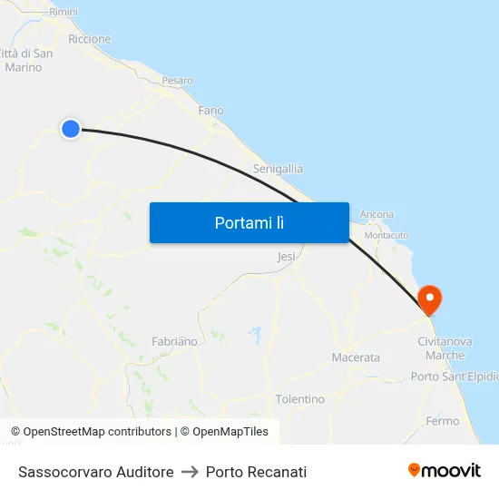 Sassocorvaro Auditore to Porto Recanati map