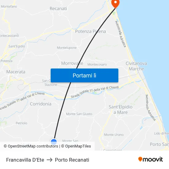 Francavilla D'Ete to Porto Recanati map