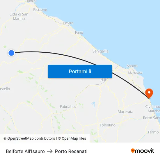 Belforte All'Isauro to Porto Recanati map
