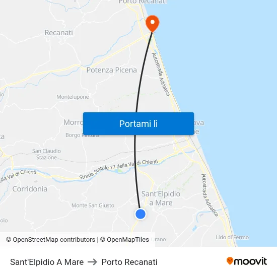 Sant'Elpidio A Mare to Porto Recanati map