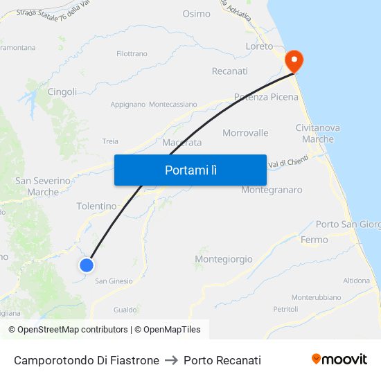 Camporotondo Di Fiastrone to Porto Recanati map