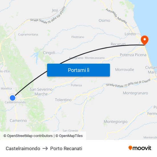 Castelraimondo to Porto Recanati map