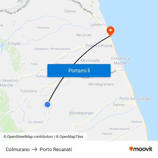 Colmurano to Porto Recanati map