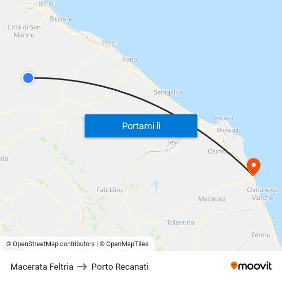 Macerata Feltria to Porto Recanati map