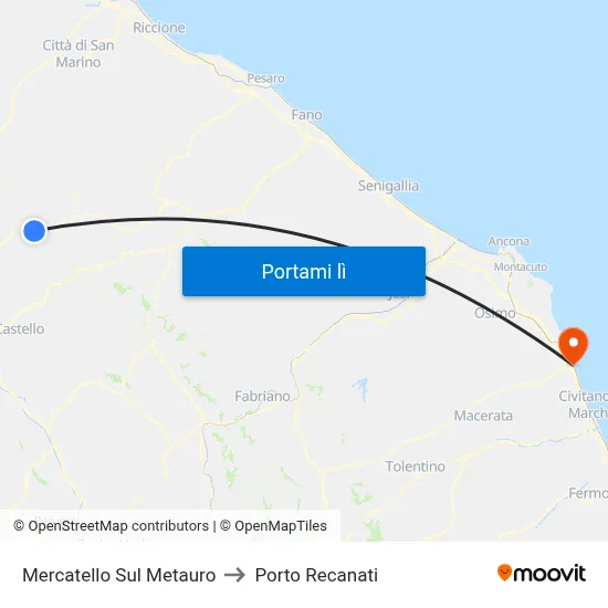 Mercatello Sul Metauro to Porto Recanati map