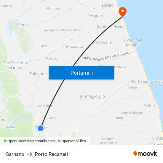 Sarnano to Porto Recanati map