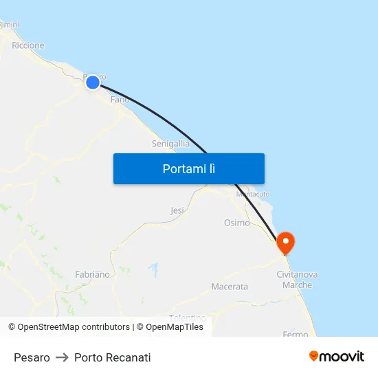 Pesaro to Porto Recanati map