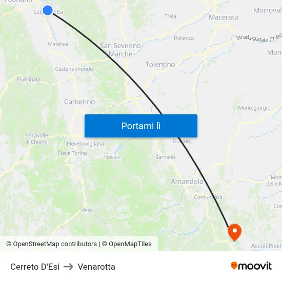Cerreto D'Esi to Venarotta map