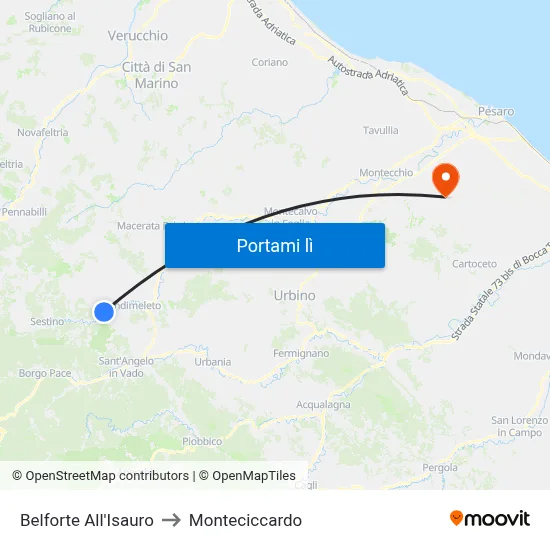 Belforte All'Isauro to Monteciccardo map
