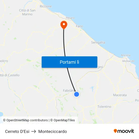 Cerreto D'Esi to Monteciccardo map