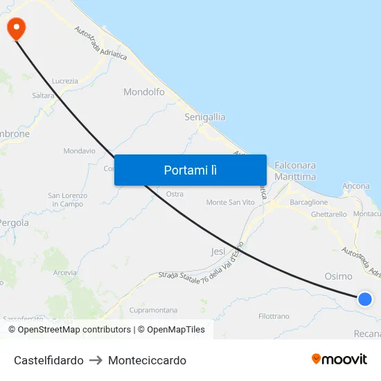 Castelfidardo to Monteciccardo map