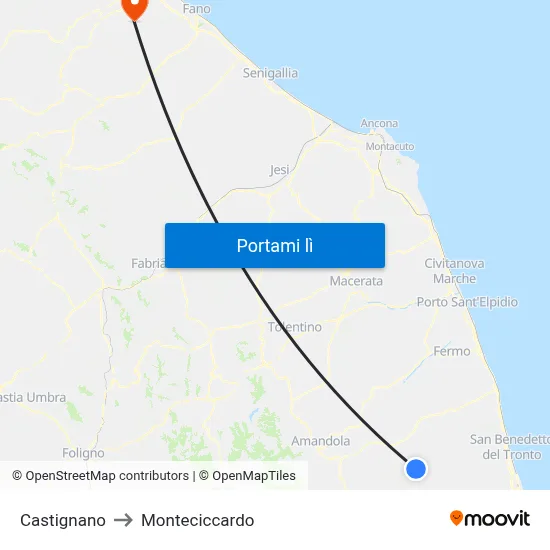 Castignano to Monteciccardo map