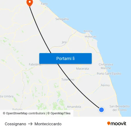 Cossignano to Monteciccardo map