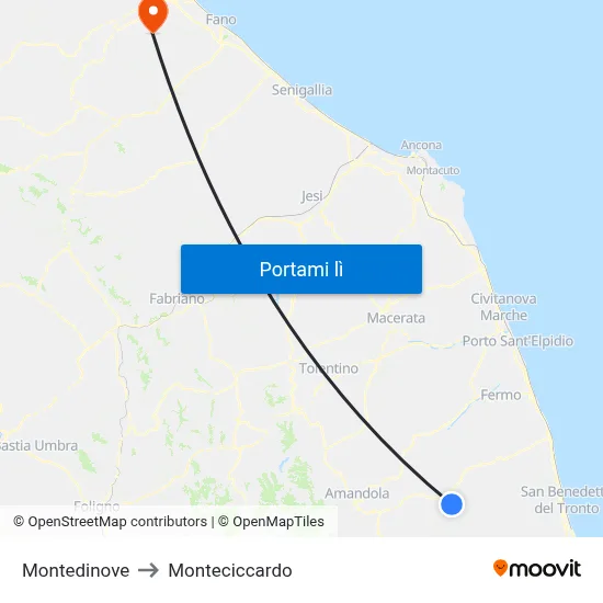 Montedinove to Monteciccardo map