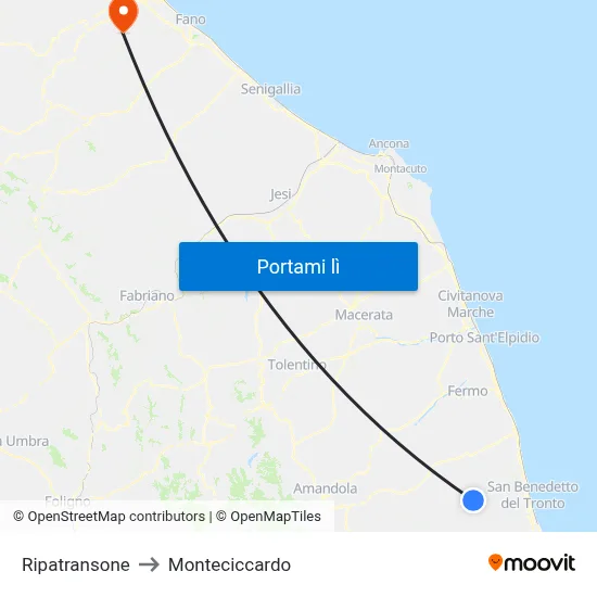 Ripatransone to Monteciccardo map