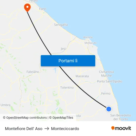 Montefiore Dell' Aso to Monteciccardo map