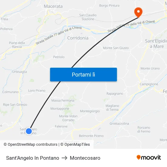 Sant'Angelo In Pontano to Montecosaro map