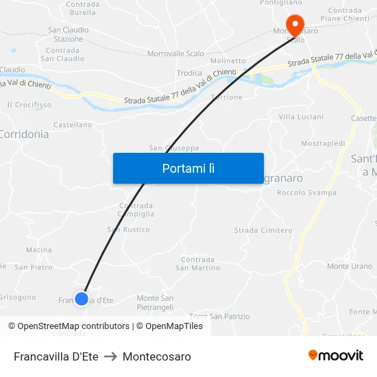 Francavilla D'Ete to Montecosaro map