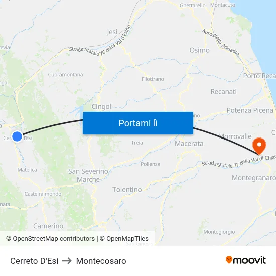 Cerreto D'Esi to Montecosaro map