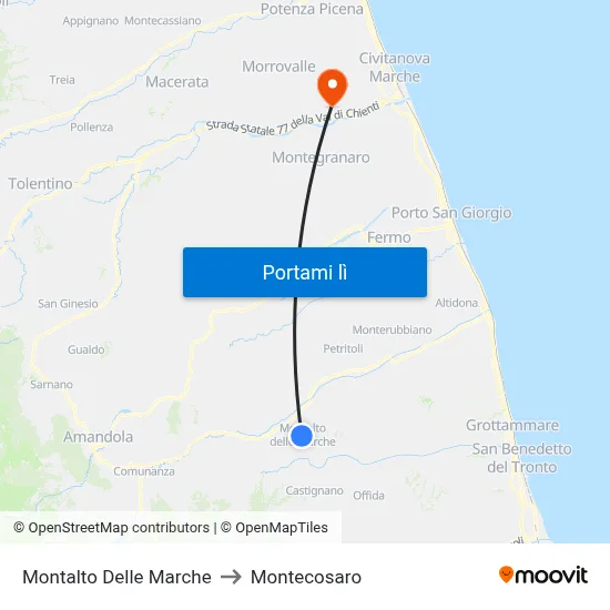 Montalto Delle Marche to Montecosaro map