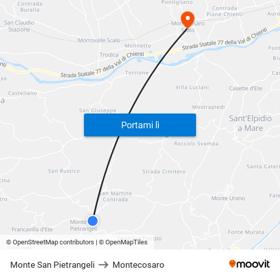 Monte San Pietrangeli to Montecosaro map