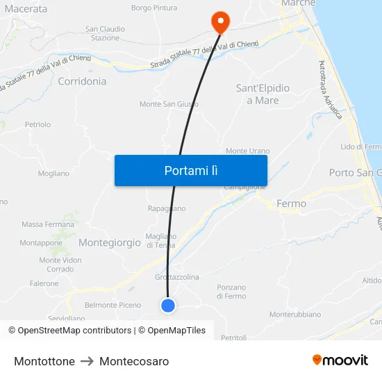 Montottone to Montecosaro map