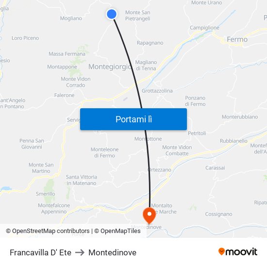 Francavilla D' Ete to Montedinove map