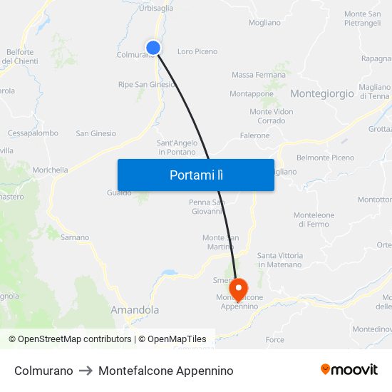 Colmurano to Montefalcone Appennino map